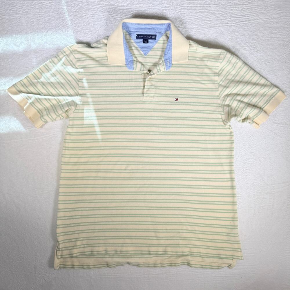Tommy Hilfiger Short Sleeve Yellow with Green Stripes Pullover Polo XL Golf